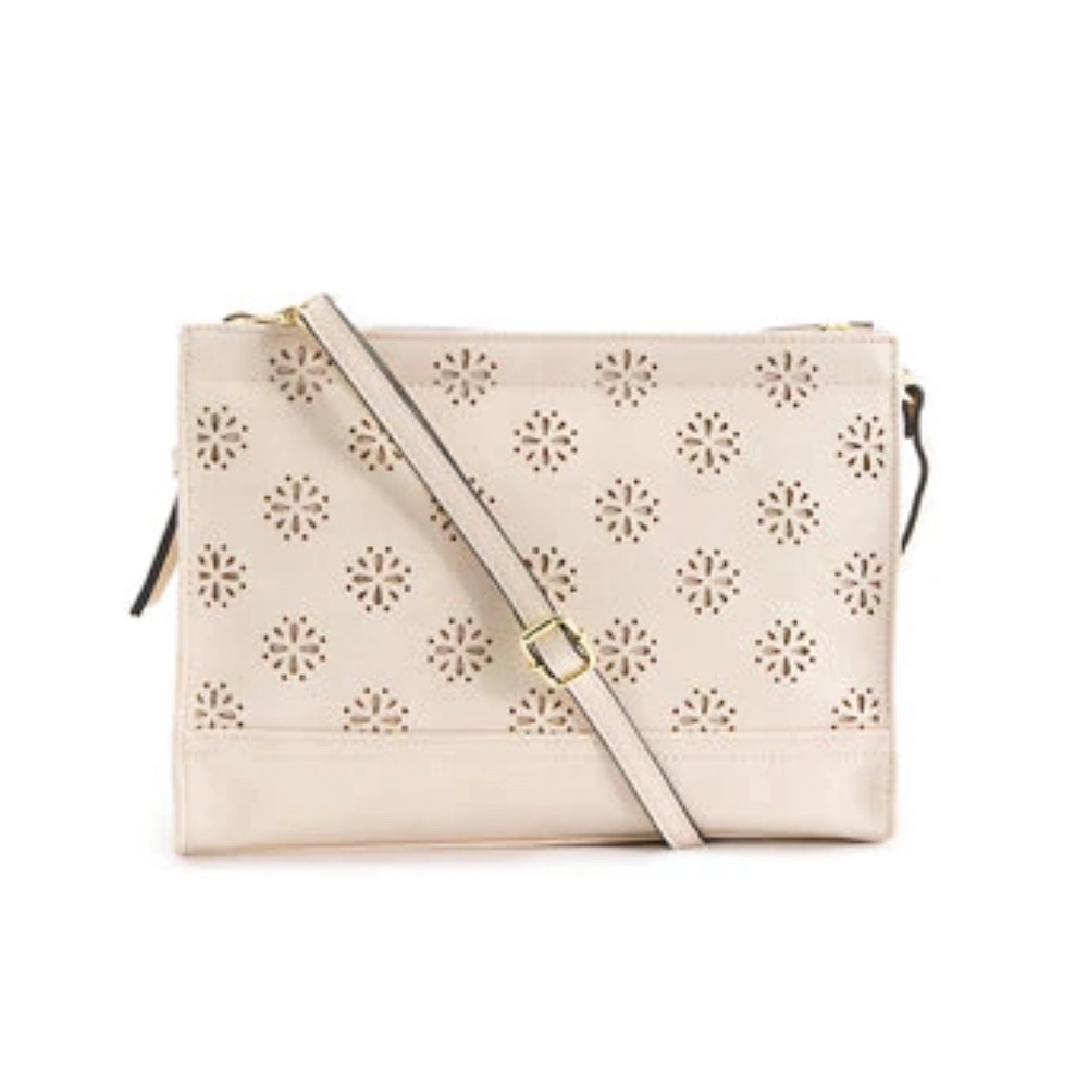 NWT Bueno Cream Flower Dot Perforated Small Crossbody Purse